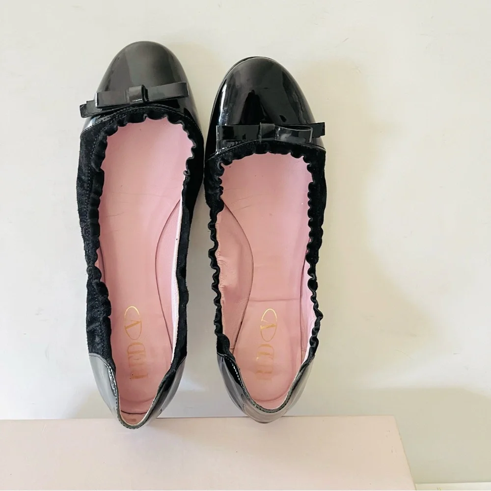 Valentino red black patent and velvet ballet slippers